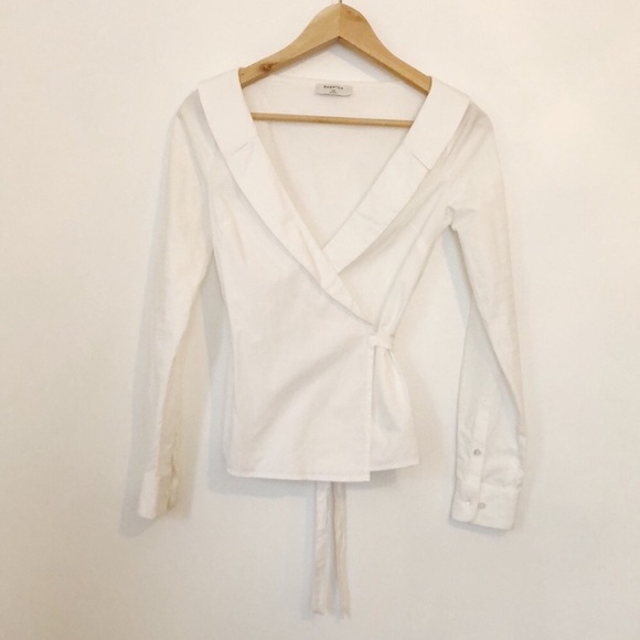 Aritzia Babaton Hasina Wrap Blouse White Cotton - Picture 8 of 13